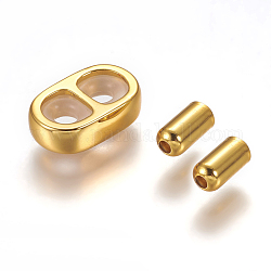 304 acero inoxidable perlas de tope deslizante y tapas de extremo de cable, con goma en el interior, dorado, 12x8x3mm, agujero de goma: 3 mm