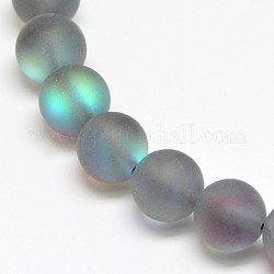 Synthetical Moonstone Beads Strands, Frosted, Dyed, Round, Gray, 10mm, Hole: 1mm, about 39pcs/strand, 15.5inch