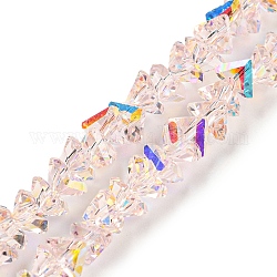 Chapelets de perles en verre transparent électrolytique, de couleur plaquée ab , triangle facettes, rose brumeuse, 4.5x4.5x5.5mm, Trou: 1.2mm, Environ 88~89 pcs/chapelet, 10.83''~11.02'' (27.5~28 cm)