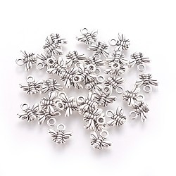 Tibetan Style Alloy Charms, Cadmium Free & Nickel Free & Lead Free, Bee, Antique Silver, 10x11x2mm, Hole: 2mm
