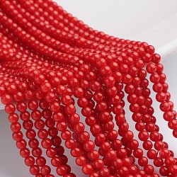 Coral Beads Strands, Dyed, Round, Red, about 3mm in diameter, hole: about 0.8mm, 16inch