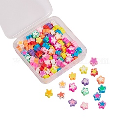 100 Stück handgefertigte Fimo-Perlen, Stern, Mischfarbe, 8.5x8.5x4.5 mm, Bohrung: 1.6 mm