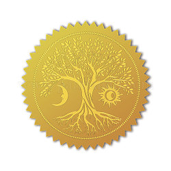 Selbstklebende Aufkleber mit Goldfolienprägung, Medaillendekoration Aufkleber, Baum des Lebens, 5x5 cm