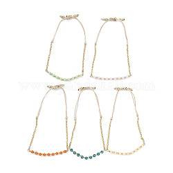 Bracelet à maillons réglable en perles de verre et en laiton pour femme, couleur mixte, diamètre intérieur: 1-3/4~3 pouce (4.5~7.6 cm)
