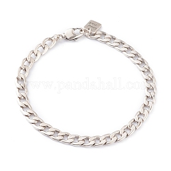 Brass Cuban Link Chain Bracelets, with Lobster Claw Clasps, Long-Lasting Plated, Word Good Luck, Antique Silver, 8-1/8 inch(20.5cm)
