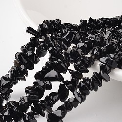 Nuggets fili perle di vetro nero, nero, 4~6x8~12x2~4mm, Foro: 1 mm, circa 34.6 pollice