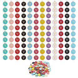 120шт 12 цвета позолоченные подвески из сплава, с эмалью, эмалированные блестки, плоские круглые с буквы, letter.y, 14x12x2 мм, отверстие : 1.5 мм, 10 шт / цвет