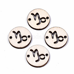 Unfinished Natural Poplar Wood Links Connectors, Laser Cut, Flat Round with Constellation, Capricorn, 19.5x2.5mm, Hole: 2mm
