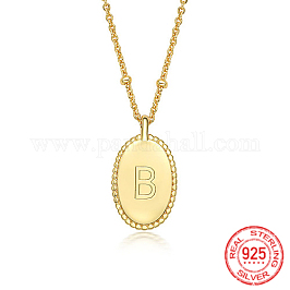925 collane con ciondolo ovale iniziale con lettera in argento sterling da donna, con catene portacavi, vero placcato oro 18k, lettera b, 15.75 pollice (40 cm)