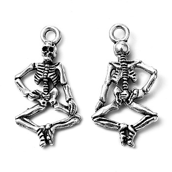 Punk Alloy Pendants, Cadmium Free & Lead Free, Human Skeleton Pendants for Halloween Jewelry Making, Antique Silver Color, about 26mm long, 13.5mm wide, 3.5mm thick, hole: 2mm