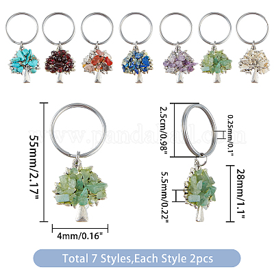 Wholesale SUPERFINDINGS 6Pcs Tree of Life Keychain Natural Crystal