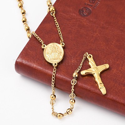 Rosario Con Crocifisso E Perline Da 6 Mm - Collana Ciondolo Religiosa Per Battesimo, Cresima E Prima Comunione