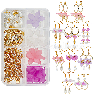 SUNNYCLUE 12 Pairs Acrylic Flower Leaf Dangle Earrings Making Kits Acrylic  Flower Charms with Glass Pearl Beads & Jump Rings & Brass Earring Hooks for