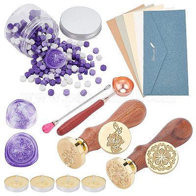 CRASPIRE DIY Wax Seal Stamp Kits, Including Brass Wax Seal Stamp, Wood  Handle, Sealing Wax Particles, Iron Stirring Rod Spoon, Brass Spoon,  Candle