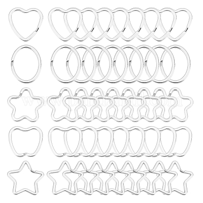 CHGCRAFT 50Pcs 5 Style Heart Shape Keyring Star Shaped Split Ring Key Ring  Flower Shape Key Ring Key Holder Keyfob Accessories Connector for Keychain 