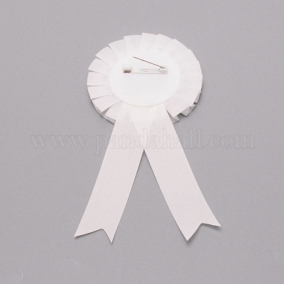 Polyester Tinplate Badge Pins, Gifts for Party Decorations, Flower with Word Pattern, White, 155.5x86.5x14mm, Pin: 0.7mm Polyester