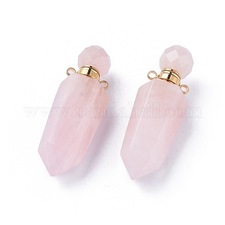 Flacon de parfum ouvrable en quartz rose naturel à facettes pendentifs pointus G-P435-D-01G-1