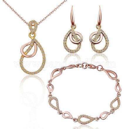 Real Gold & Rose Gold PlatedEco-Friendly Tin Alloy Czech Rhinestone Party Jewelry Sets SJEW-BB11034-02-1