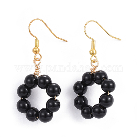 Natural Black Agate Dangle Earrings EJEW-JE03300-04-1