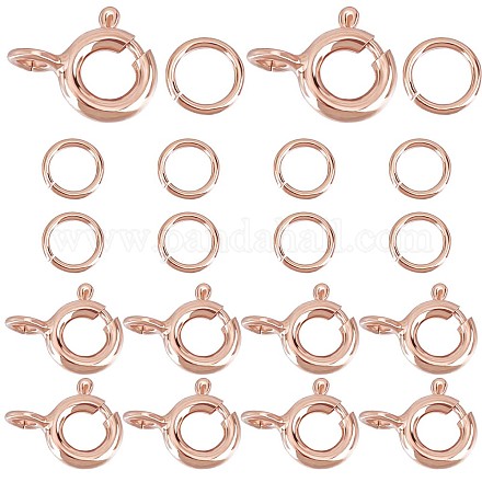 Creatcabin 10 pz 925 chiusure a molla in argento sterling chiusure rotonde anello aperto con 10 pz anelli di salto aperti connettori gioielli per creazione di gioielli fai da te collana braccialetto 3 mm (oro rosa) STER-CN0001-22RG-1