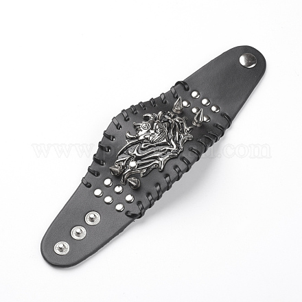 Punk Rock Style Cowhide Leather Rivet Bracelets BJEW-D438-01-1