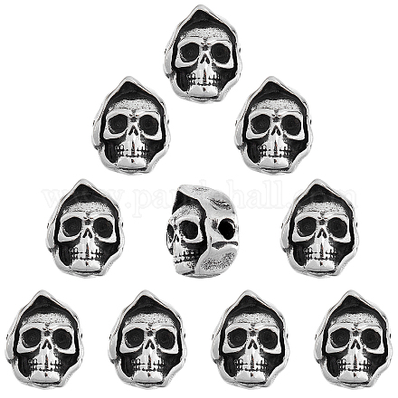 DICOSMETIC 10Pcs Skull Head Spacer Beads Stainless Steel Halloween Themed Loose Beads Large Hole Vintage Boho Skull Metal Beads Accessories for Jewelry Making Bracelet Necklace Crafts STAS-DC0008-83-1