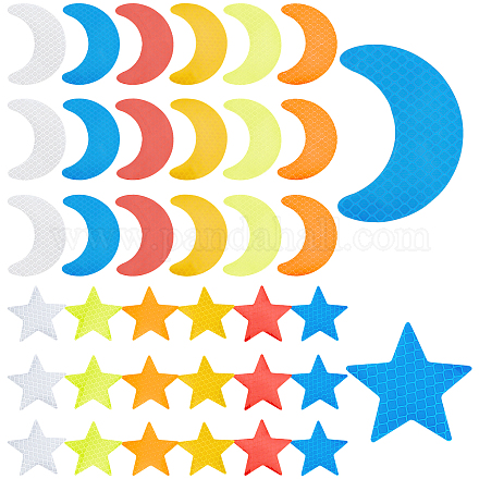 Gorgecraft 8 Sets 2 Style Star & Moon PET Safety Reflector Strips Adhesive Stickers AJEW-GF0003-95-1