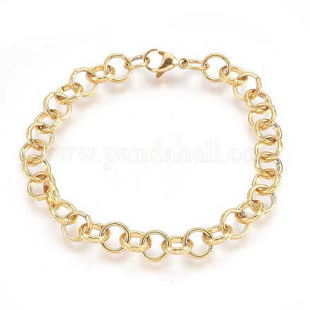 Ion Plating(IP) 304 Stainless Steel Rolo Chain Bracelets BJEW-P237-11G-1