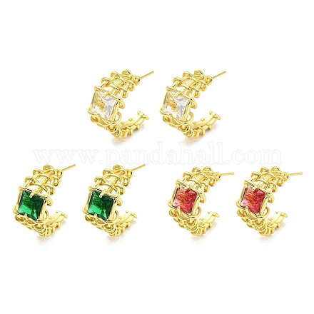 Glass Square Stud Earrings EJEW-A028-60G-1
