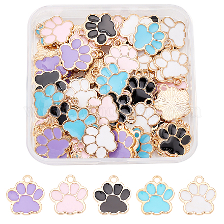 SUPERFINDINGS 80Pcs 5 Colors Dog Paw Print Charms Alloy Enamel Footprint Pendants 17.5x16 mm Animal Footprint Chunk Charms for DIY Jewelry Making Necklace Bracelet ENAM-FH0001-35-1