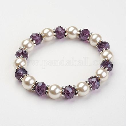Glass Pearl Stretch Bracelets BJEW-JB02824-02-1