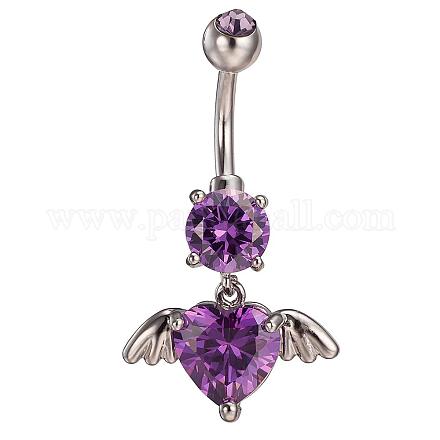 Piercing Jewelry Real Platinum Plated Brass Rhinestone Cupid Heart Navel Ring Belly Rings AJEW-EE0001-46C-1