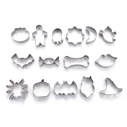Stainless Steel Halloween Theme Mixed Pattern Cookie Candy Food Cutters Molds DIY-H142-15P-1