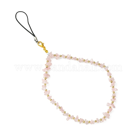 Puce de quartz rose naturel et sangles mobiles en perles rondes en plastique ccb HJEW-FZ00001-1