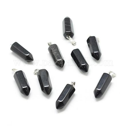 Natural Black Stone Pointed Pendants G-T033-22-1