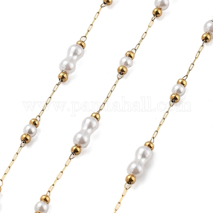 Цепочки из искусственного жемчуга ABS и бусин из нержавеющей стали 304 CHS-K021-07G-03-1