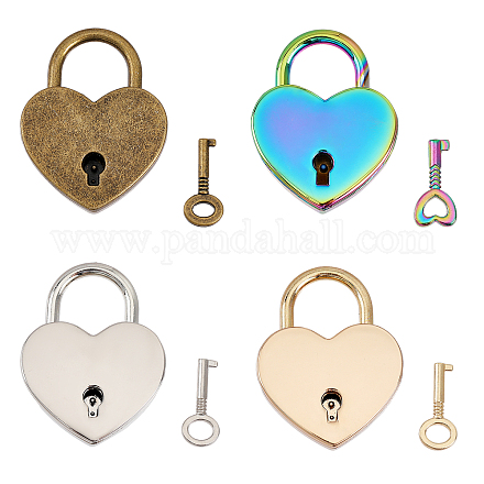 CHGCRAFT 4Sets 4Colors Mini Metal Padlock Diary Lock and Key Set Heart Lock Mini Lock Small Love Lock for Diary Book Jewelry Storage Box Locker Decor AJEW-FG0002-39-1