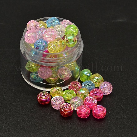 AB Color Plated Flower Electroplated Eco-Friendly Transparent Acrylic Beads PACR-I001-M-1