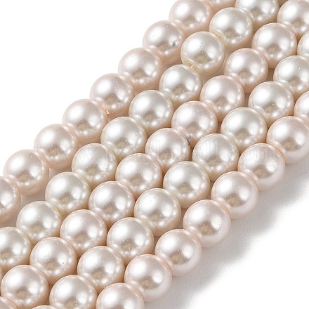 (Defekter Restposten: Verblassen) Einbrennlackierte runde Perlenstränge aus perlmuttfarbenen Glasperlen HY-XCP0001-12-1