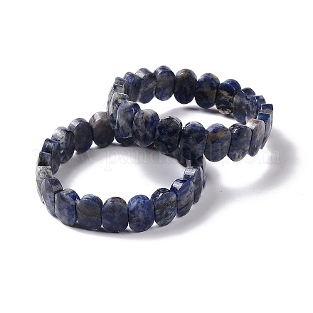 Овальный эластичный браслет из бусин из натуральной синей пятнистой яшмы G-E010-01C-1