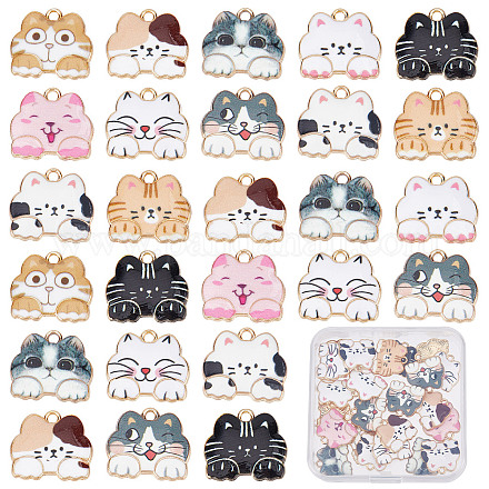 SUNNYCLUE 1 Box 40Pcs Cat Charms Enamel Cat Charm Cat Head Charm Kitten Lucky Pet Cats Flat Back Animal Alloy Charms for jewellery Making Charms Necklace Bracelet Earrings DIY Craft Supplies Adult ENAM-SC0003-10-1