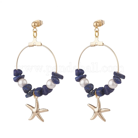 Boucles d'oreilles pendantes en perles de lapis-lazuli naturel EJEW-TA00035-04-1