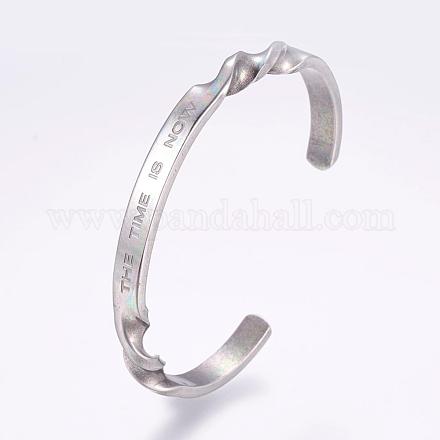 Bracelet manchette d'inspiration en 304 acier inoxydable BJEW-P181-01AS-1