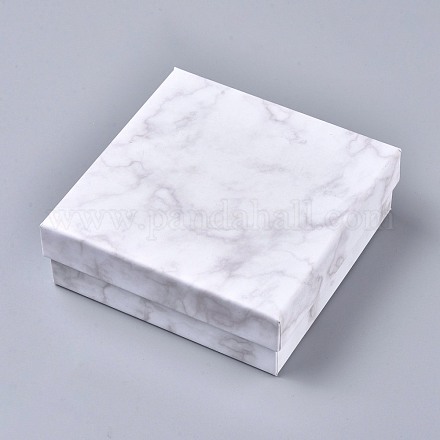 スクエアクラフト厚紙ジュエリーボックス  大理石模様ネックレスペンダントボックス  黒いスポンジを使って  ホワイト  11.2x11.2x3.8cm CBOX-L008-001-1