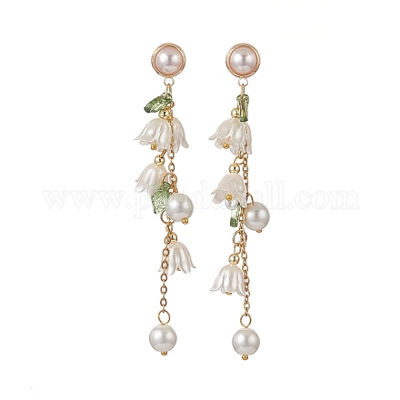 Aretes colgantes de perla de plástico abs y vidrio con flores EJEW-JE05217-1
