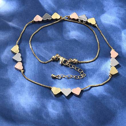 Латунные трехцветные ожерелья из бисера в форме сердца с коробкой NJEW-H057-01-1