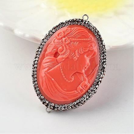 Oval with Lady Head Portrait Resin Links connectors RESI-K003-B-01-1