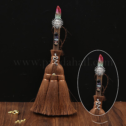 Wood Witch Broom with Synthetic Quartz Pendant Decorations AUTO-PW0001-15G-1