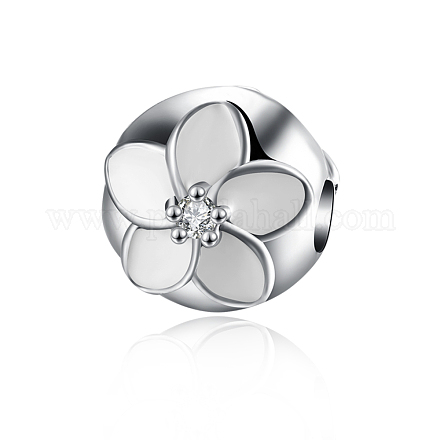 Blume 925 Sterling Silber Emaille europäischen Perlen STER-BB15845-B-1