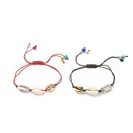 2 pièces 2 couleurs acrylique et alliage coquille bracelets de perles tressées sertie de mauvais œil au chalumeau BJEW-JB08131-1